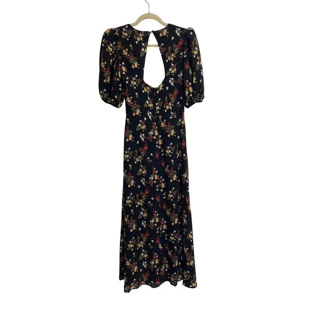 Reformation Wildflower Dress Vionnete Black Floral Puff-Sleeve Midi Size 2 NEW - Picture 3 of 11
